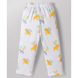 Babyhug 100% Cotton Knit Half Sleeves Jungle Theme Printed Co-Ords Shirt & Pyjama Night Suit - White