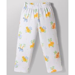 Babyhug 100% Cotton Knit Half Sleeves Jungle Theme Printed Co-Ords Shirt & Pyjama Night Suit - White