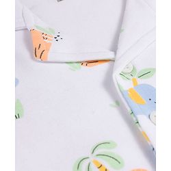 Babyhug 100% Cotton Knit Half Sleeves Jungle Theme Printed Co-Ords Shirt & Pyjama Night Suit - White