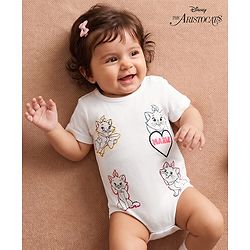 Babyhug Disney Interlock Knit Half Sleeves Onesies With Marie Graphic - White