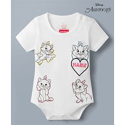 Babyhug Disney Interlock Knit Half Sleeves Onesies With Marie Graphic - White