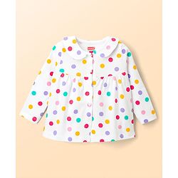Babyhug Cotton Knit Full Sleeves Polka Dots Printed Co-Ords Top & Pyjama Night Suit - White