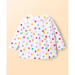 Babyhug Cotton Knit Full Sleeves Polka Dots Printed Co-Ords Top & Pyjama Night Suit - White