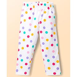 Babyhug Cotton Knit Full Sleeves Polka Dots Printed Co-Ords Top & Pyjama Night Suit - White