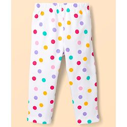 Babyhug Cotton Knit Full Sleeves Polka Dots Printed Co-Ords Top & Pyjama Night Suit - White