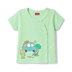 Babyhug 100% Cotton Knit Half Sleeves Striped Vehicles & Bear Printed Jhablas Pack Of 3 - Light Blue Yellow & Light Green