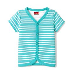 Babyhug 100% Cotton Knit Half Sleeves Striped Vehicles & Bear Printed Jhablas Pack Of 3 - Light Blue Yellow & Light Green