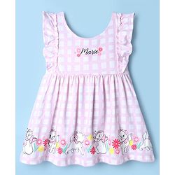 Babyhug Disney Single Jersey Knit Frock with Inner Tee and Headband with Half Sleeves and Marie Graphic - Pink