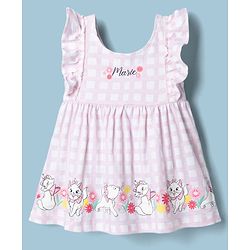 Babyhug Disney Single Jersey Knit Frock with Inner Tee and Headband with Half Sleeves and Marie Graphic - Pink