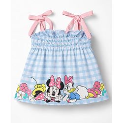 Babyhug Disney 100% Cotton Knit Sleeveless T-Shirt With Tie Up Strap & Shorts Set With Minnie Mouse Family Graphics Pack Of 2 - Light Blue & Pink