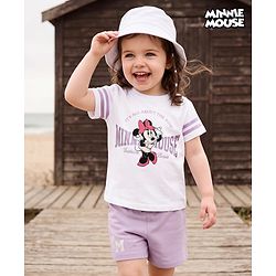 Babyhug Disney 100% Cotton Knit Half Sleeves T-Shirt & Shorts Set With Minnie Mouse Graphics - Multicolor