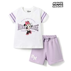 Babyhug Disney 100% Cotton Knit Half Sleeves T-Shirt & Shorts Set With Minnie Mouse Graphics - Multicolor