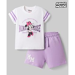 Babyhug Disney 100% Cotton Knit Half Sleeves T-Shirt & Shorts Set With Minnie Mouse Graphics - Multicolor