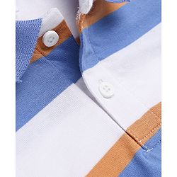 Babyhug 100% Cotton Knit Half Sleeves Striped Polo T-Shirt - White