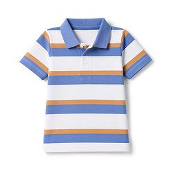 Babyhug 100% Cotton Knit Half Sleeves Striped Polo T-Shirt - White