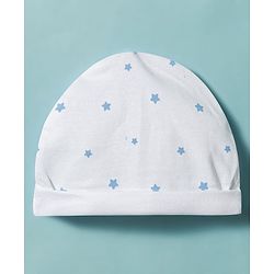 Babyhug Cotton Knit Full Sleeves Star Printed Sleepsuit With Cap - White