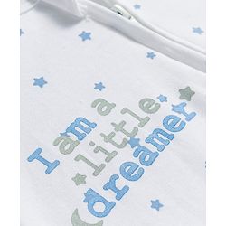 Babyhug Cotton Knit Full Sleeves Star Printed Sleepsuit With Cap - White