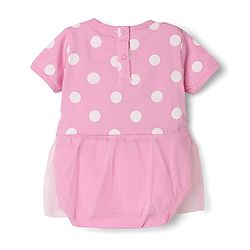 Babyhug Disney Interlock Knit Half Sleeves Onesie and Cap With Minnie Mouse Graphic and Applique Detailing - Pink