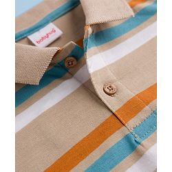 Babyhug 100% Cotton Knit Half Sleeves Polo T-Shirt With Stripes - Tan
