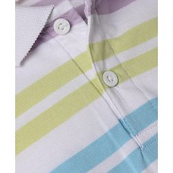 Babyhug 100% Cotton Knit Half Sleeves Polo T-Shirt with Striped Print - White