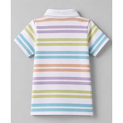 Babyhug 100% Cotton Knit Half Sleeves Polo T-Shirt with Striped Print - White