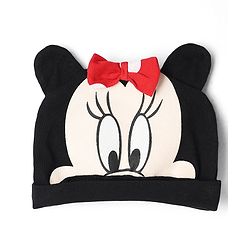 Babyhug Disney Interlock Knit Frill Sleeves Romper and Cap With Minnie Mouse Graphic - Red