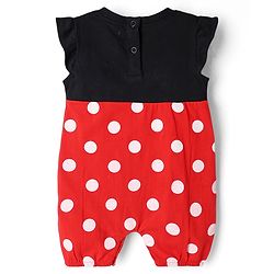 Babyhug Disney Interlock Knit Frill Sleeves Romper and Cap With Minnie Mouse Graphic - Red