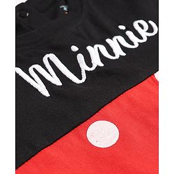 Babyhug Disney Interlock Knit Frill Sleeves Romper and Cap With Minnie Mouse Graphic - Red