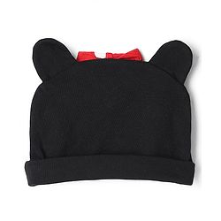 Babyhug Disney Interlock Knit Frill Sleeves Romper and Cap With Minnie Mouse Graphic - Red