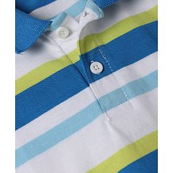 Babyhug 100% Cotton Knit Half Sleeves Polo T-Shirt with Stripes - White & Blue