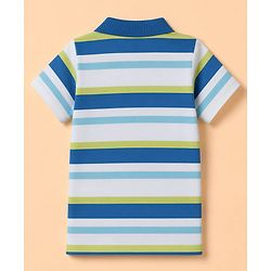 Babyhug 100% Cotton Knit Half Sleeves Polo T-Shirt with Stripes - White & Blue