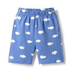Babyhug Cotton Knit Half Sleeves T-Shirt & Shorts Night Suit with Whale Print - Blue