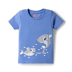 Babyhug Cotton Knit Half Sleeves T-Shirt & Shorts Night Suit with Whale Print - Blue