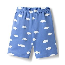 Babyhug Cotton Knit Half Sleeves T-Shirt & Shorts Night Suit with Whale Print - Blue