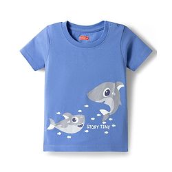 Babyhug Cotton Knit Half Sleeves T-Shirt & Shorts Night Suit with Whale Print - Blue