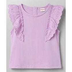 Babyhug Single Jersey Knit Half Sleeves Top & Shorts Set With Floral Print - Lavender & White
