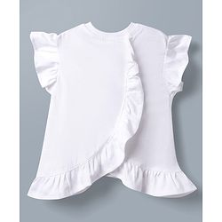 Babyhug Disney 100% Cotton Knit Half Frill Sleeves Top With Layered Skirt With Headband With Polka Dots & Minnie Mouse Graphic- White & Pink