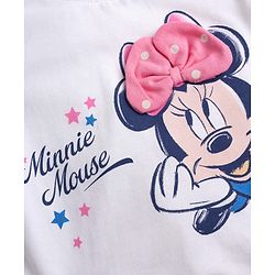 Babyhug Disney 100% Cotton Knit Half Frill Sleeves Top With Layered Skirt With Headband With Polka Dots & Minnie Mouse Graphic- White & Pink