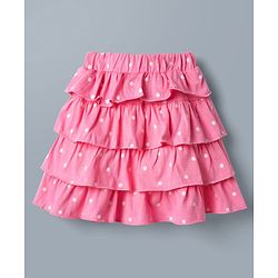 Babyhug Disney 100% Cotton Knit Half Frill Sleeves Top With Layered Skirt With Headband With Polka Dots & Minnie Mouse Graphic- White & Pink
