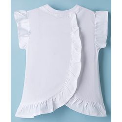 Babyhug Disney 100% Cotton Knit Half Frill Sleeves Top With Layered Skirt With Headband With Polka Dots & Minnie Mouse Graphic- White & Pink
