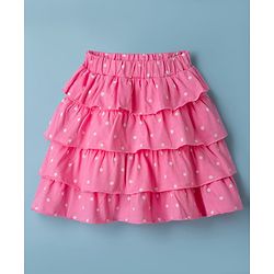 Babyhug Disney 100% Cotton Knit Half Frill Sleeves Top With Layered Skirt With Headband With Polka Dots & Minnie Mouse Graphic- White & Pink