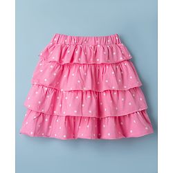 Babyhug Disney 100% Cotton Knit Half Frill Sleeves Top With Layered Skirt With Headband With Polka Dots & Minnie Mouse Graphic- White & Pink