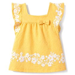 Babyhug Cotton Woven Sleeveless Top & Shorts Set With Floral Embroidery - Yellow