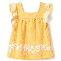 Babyhug Cotton Woven Sleeveless Top & Shorts Set With Floral Embroidery - Yellow
