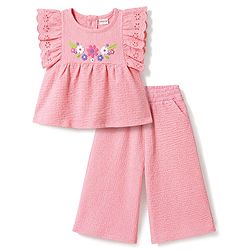 Babyhug Single Jersey Knit Sleeveless Top & Culottes  Set With Floral Detailing - Pink