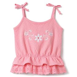 Babyhug Single Jersey Knit Sleeveless Top & Skorts Set With Floral Print - Pink