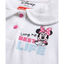 Babyhug Disney Single Jersey Knit Half Sleeves Top & Skirt Set With Minnie Mouse Graphic - White & Pink