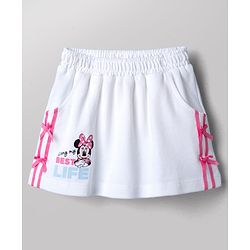 Babyhug Disney Single Jersey Knit Half Sleeves Top & Skirt Set With Minnie Mouse Graphic - White & Pink