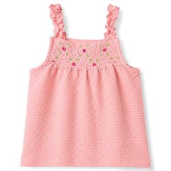Babyhug Single Jersey Knit Sleeveless Top & Shorts Set With Floral Embroidery - Pink