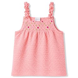 Babyhug Single Jersey Knit Sleeveless Top & Shorts Set With Floral Embroidery - Pink